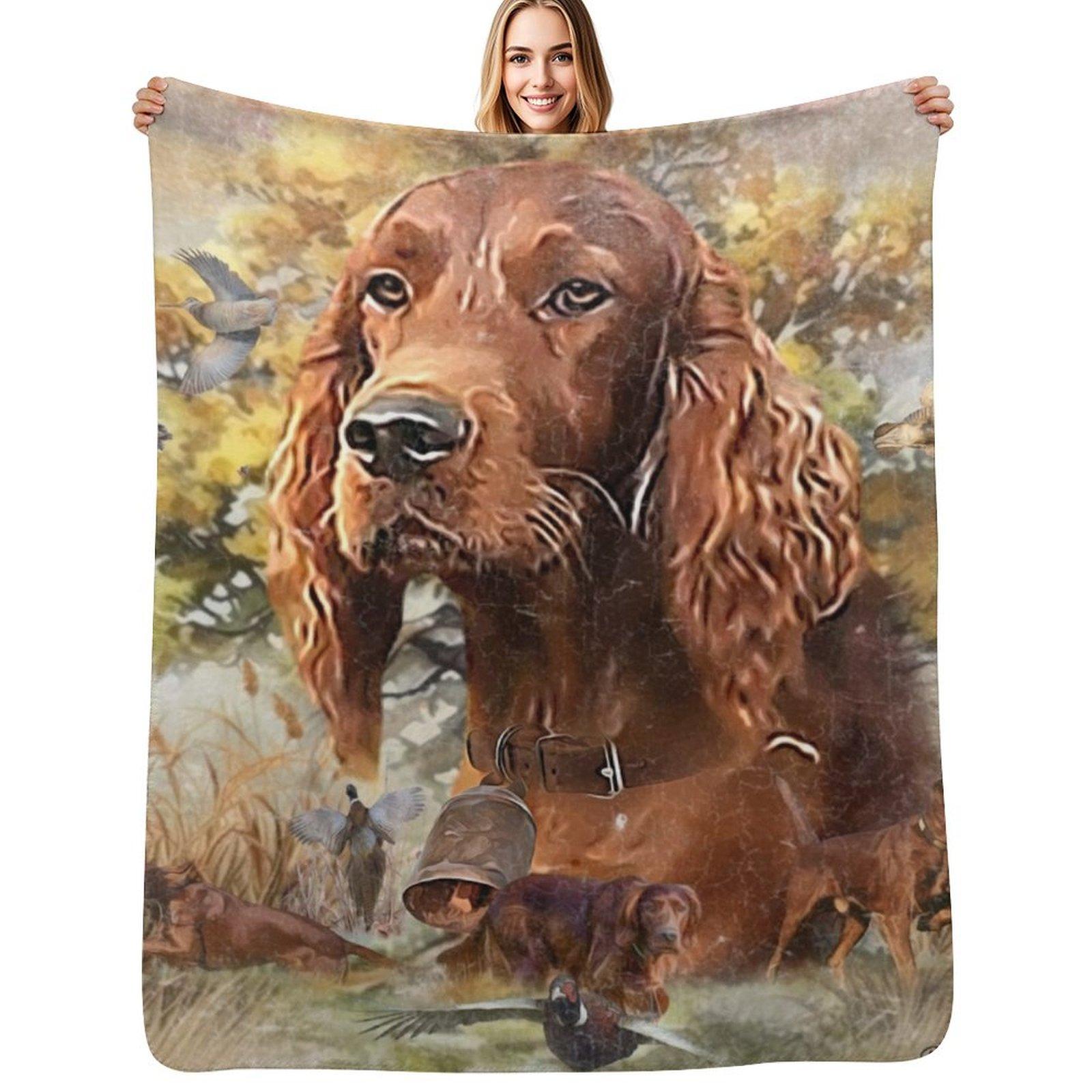 Irish Setter - Ultimate Upland Bird Dog Throw Blanket Warm Napping Blanket for Office Couch Bed Size: 75*100cm, Weight: 230 GSM