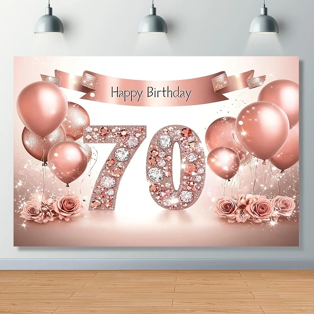 A Rose Gold 70th Birthday Banner with a Polyester Background Suitable for All Four Seasons, Home Decoration
