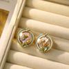 Handmade Baroque Pearl Earrings With Impressionist Garden Design Post Copper Base Matte Gold Green Finish