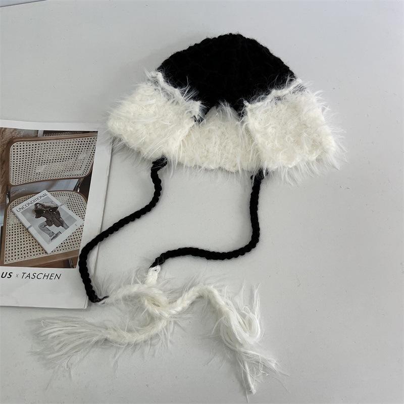 Cute Contrasting Colors After Opening Warm Loli Hat Autumn and Winter Girls College Style Fashionable Sweet Strap Cold Hat