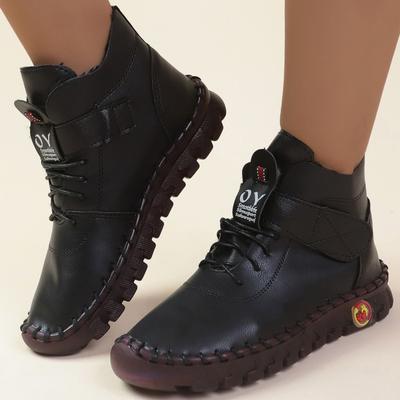 Herfst Winter Hoge platte damessneakers Effen kleur Veterschoenen met klittenband Casual en comfortabele laarzen