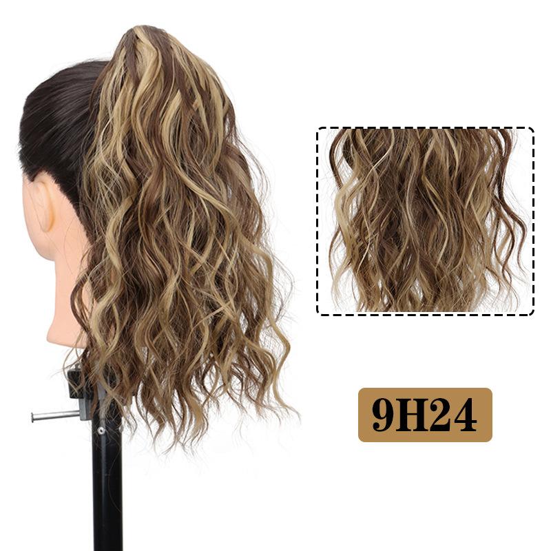Synthetischer Lockiger Klauenclip-in Pferdeschwanz Blond Braun Kurzes Haarteil Kunsthaar Falscher Zopf Haarverlängerungen Kurzer Wasserwellen-Clip-in-Pferdeschwanz Haare