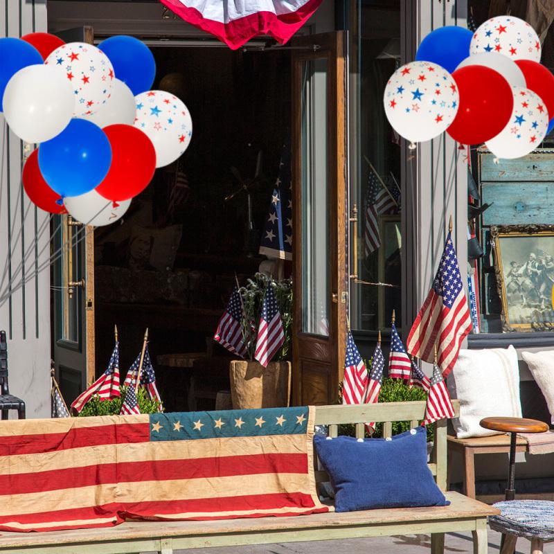 Fidgetkit 12-Inch Star Printing Latex Balloon(100 Pieces), Red, Blue, White, and Star Balloons for