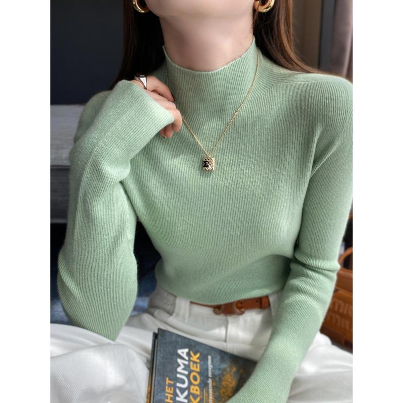 Maglione Base a Collo Alto Mezzo Collo in Cashmere Grigio da Donna con Stile Nuovo Autunno e Inverno Top a Manica Lunga