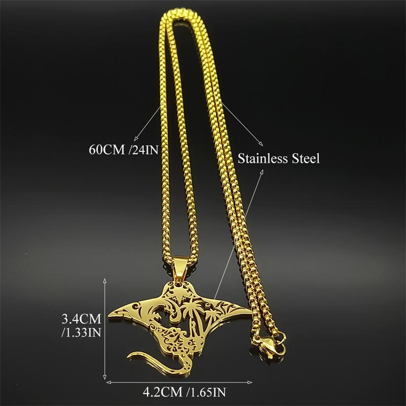Cute Manta Ray Pendant Necklace Stainless Steel Gold Silver Color Nature Chain Jewelry For Women Men