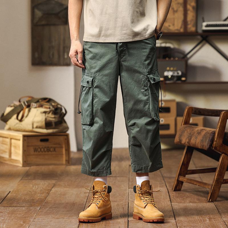 

Men s summer new overalls trendy brand men s high-end pants casual loose eight-point pants men s straight casual 38 армия зеленый