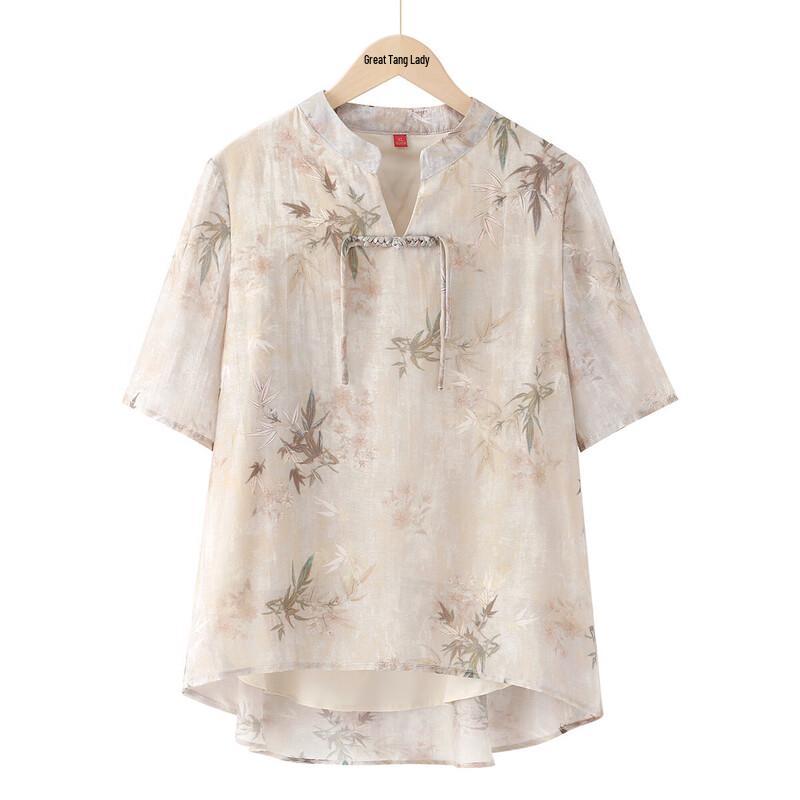 Tang Dynasty Style Women s Loose Short Sleeve Blouse 3XL