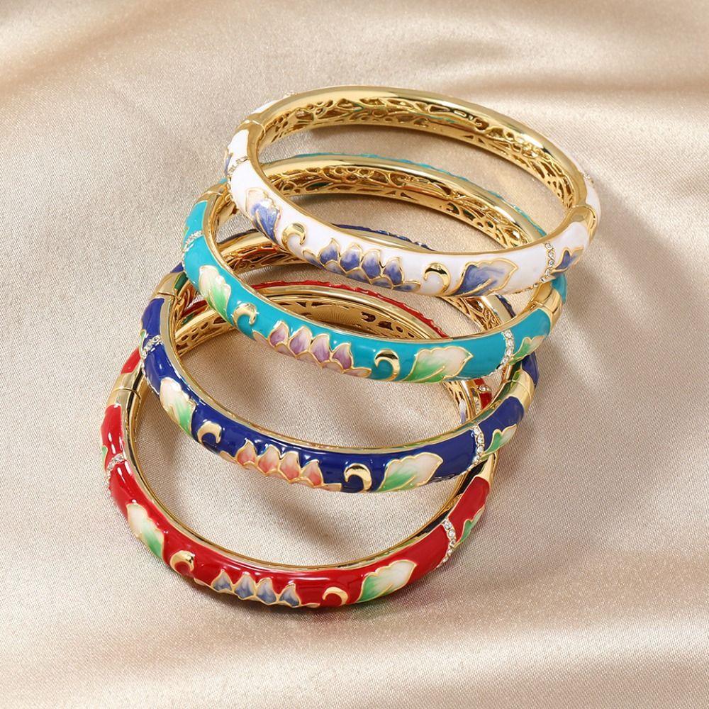 Traditional Peony Filigree Flower Bangle Open Cheongsam Bracelet Chinese Cloisonne Bracelet  Dinner