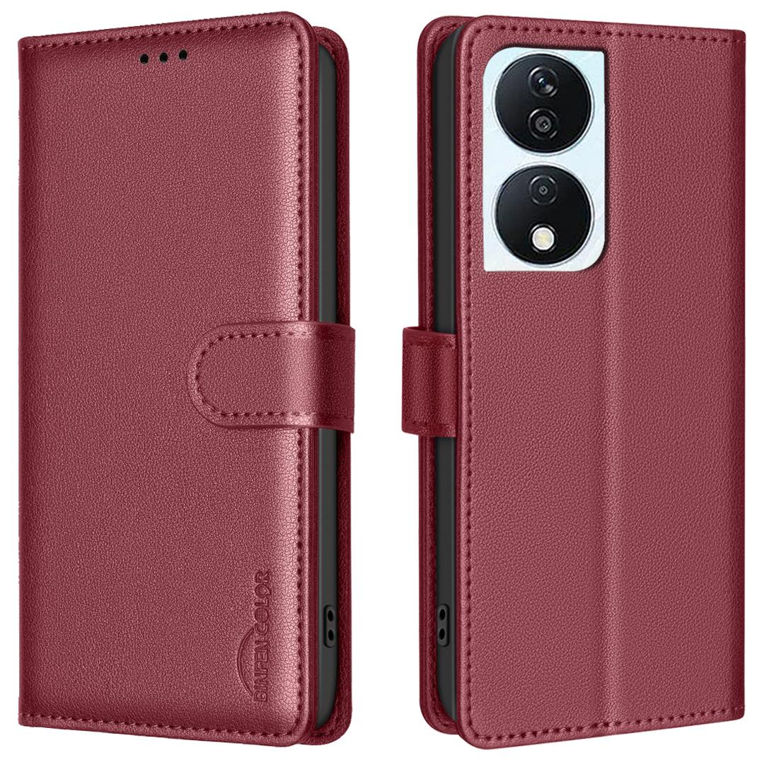 

BINFEN COLOR BF32 For Honor X7b 4G/90 Smart Case Leather Cover RFID Blocking Red
