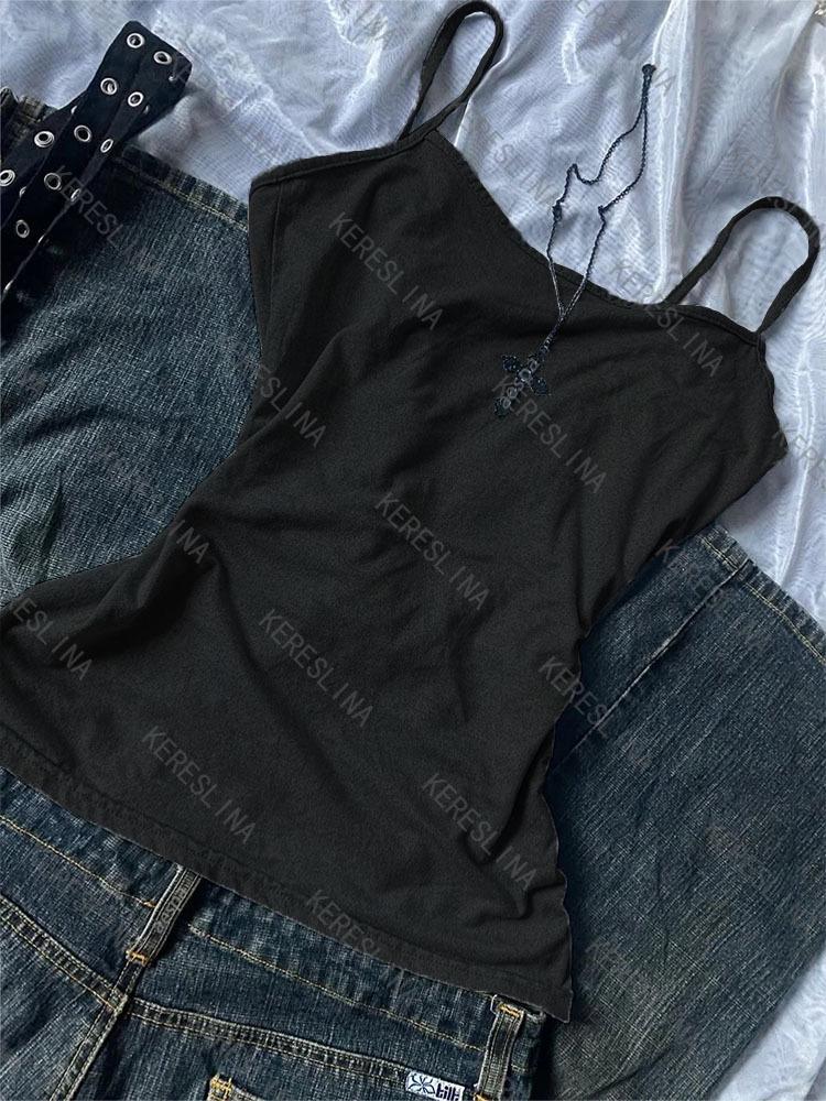 

Серый Y2K Сексуальный Топ-майка - Корейский и Евро-американский Стиль Летняя Мода Small чёрный