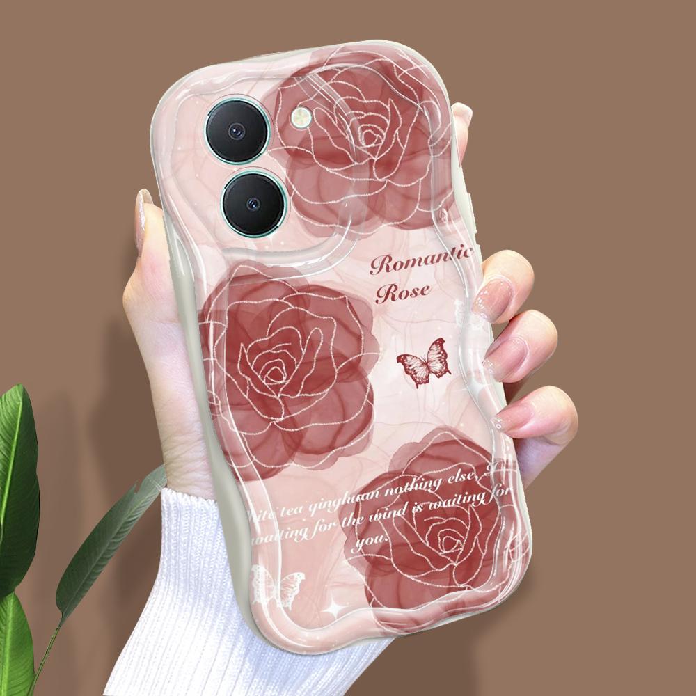 Roztomilý kreslený vzor s krémovou texturou Pouzdro s měkkým silikonovým zvlněným okrajem pro Vivo