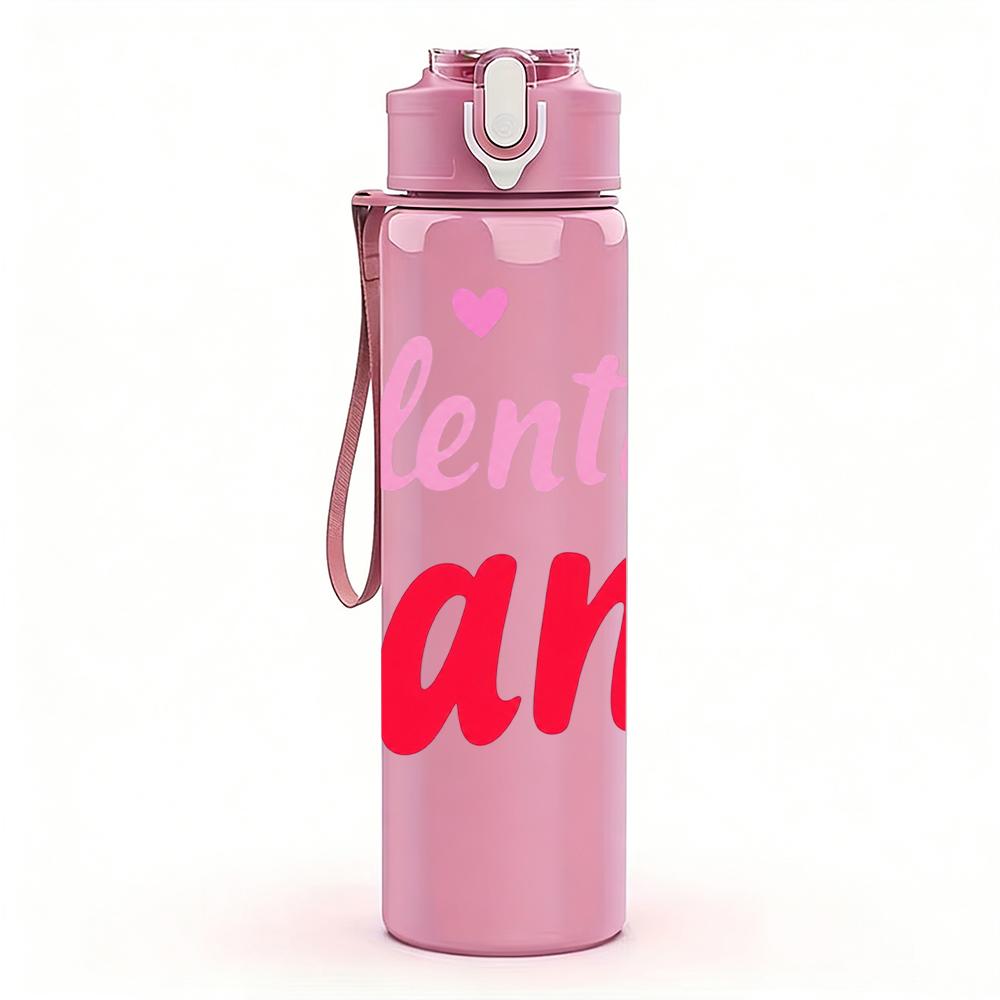 1PC Galentine's Gang Pink Text 750ml Color Plastic Sports Water Bottle Leakproof Flip Straw Lid Suitable for Sports Office Home Use