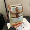 Bolsa Tejida para Teléfono Móvil de Vacaciones en la Playa con Botón de Cuerno Bolso Cruzado al Hombro Bolso para Teléfono Móvil Estilo Occidental