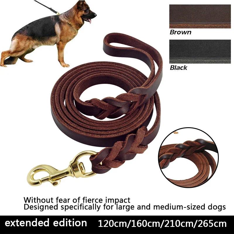 1pc Pet Supplies German Shepherd Leash Cowhide Leash Hand Woven Flower Extra Long Leash Collars Harnesses Leads Pet Products