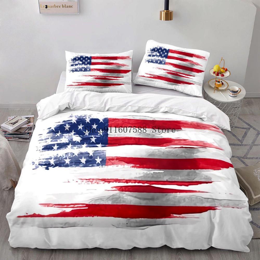 Dynetrekksett med nasjonalflagg King Size Kreativt sengetøy med amerikansk flagg for tenåringer og voksne Mikrofiber dyneetrekk Retro sengetøy