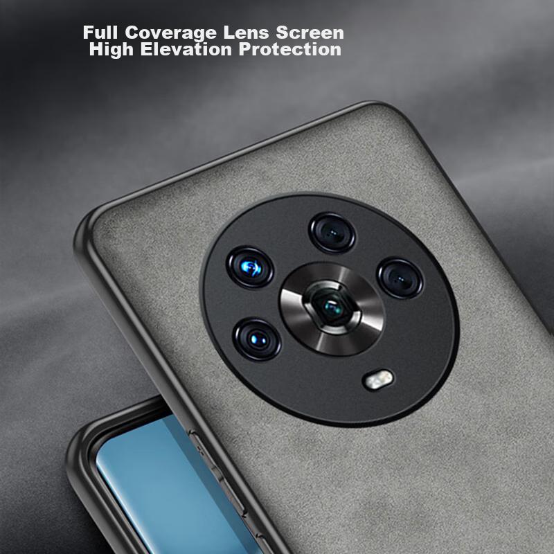 Honor Magic4 Phone Case, Magic4 with Full Lens Protection, Silicone Soft Edge, Shockproof, Ultra-Thin, Simple And Leather Texture Case, Quiet Black