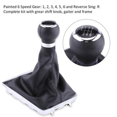Professional Gear Stick Knob Replacement Reliable 6 Speed Black Gear Lever with Faux Leather Cover for VW-Passat B6 2005-2012