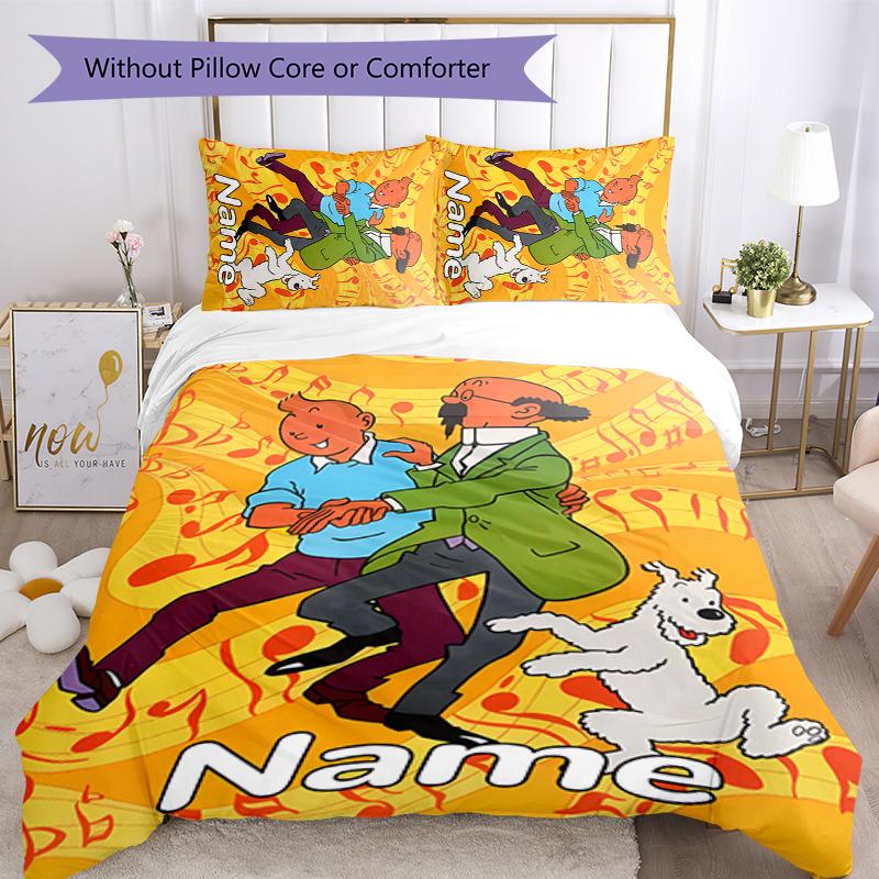Juego de Ropa de Cama de 3 Piezas con Nombre Personalizado Las Aventuras de Tintín Cierre de Funda Nórdica Incluye 1 Funda Nórdica y 2 Fundas de Almohada para Todas las Estaciones Decoración de Dormitorio