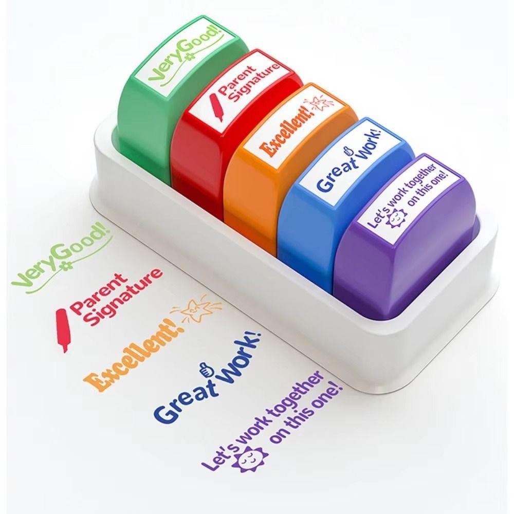 5/8Pcs Creative Auto-Refilling Stamp Colorful Teacher's Comment Stamp  Homework Evaluation
