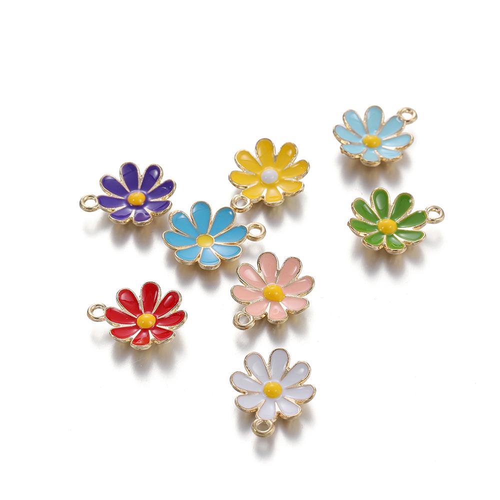 10Pcs Colorful Alloy Drop Oil Daisies Charm Flower Plant Pendant for DIY Bracelet Necklace Earrings Jewelry Making Accessories