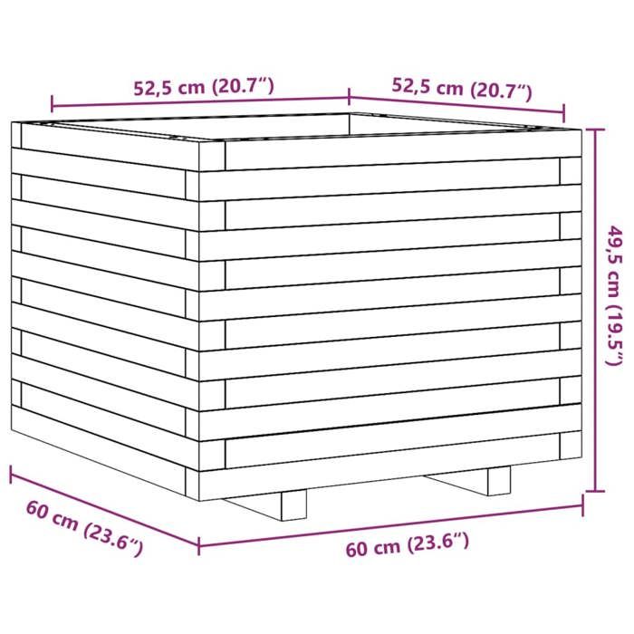 VidaXL Jardinière blanc 60x60x49,5 cm bois de pin massif, jardinière d'extérieur, bac à fleurs, boîte à plantes, jardinière 847359