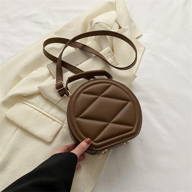

Modern Pu Leather Handbag For Women Versatile Round Design With Zipper And Inner Pocket коричневий