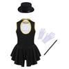 Girls Ringmaster Circus Costume Sleeveless Cutout Back Leotard Hat Magic Wand Gloves Halloween Cosplay Set
