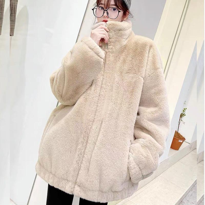 Autumn and Winter New Imitation Lazy Rabbit Plush Imitation Fur Jacket Light Fashion Loose Furry Stand-up Collar Women's Clothing