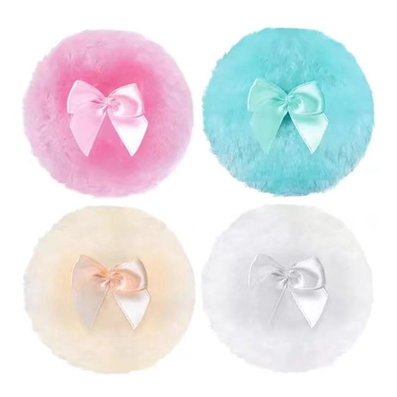Plush Makeup Puffs Professional Bowknot Round Cosmetic Soft Fluffy Loose Powder Puff Cute Bow Sponge Foundation Makeup Beauty