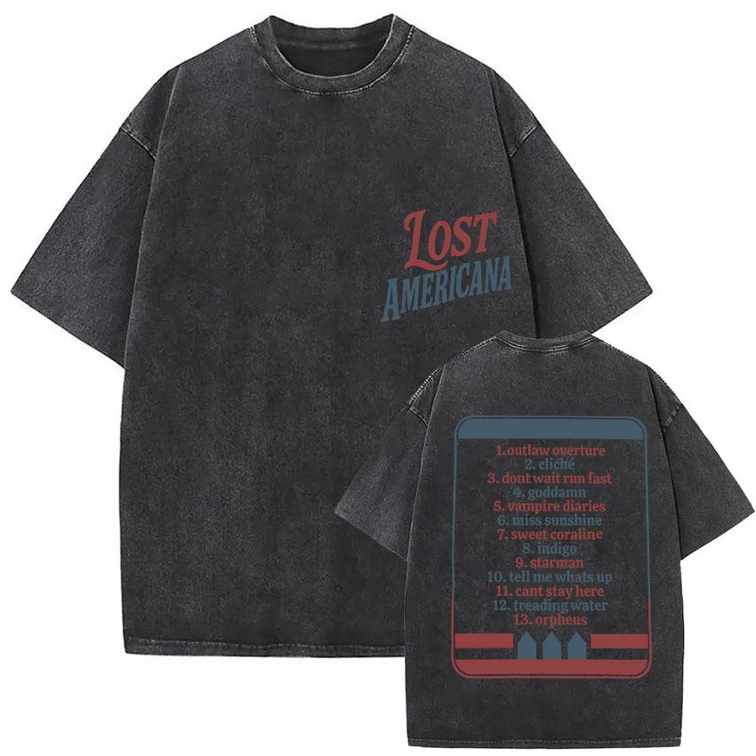 Vintage Washed MGK Lost Americana Tour  Print Tshirt Men Women Harajuku High Quality Fashion Oversized  T Shirts