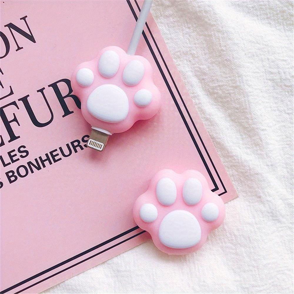2/4pcs Cute Cat Paw Cable Winder Protector Kawaii Pink Desktop USB Cable Charger Organizer Wire Protection Accessories