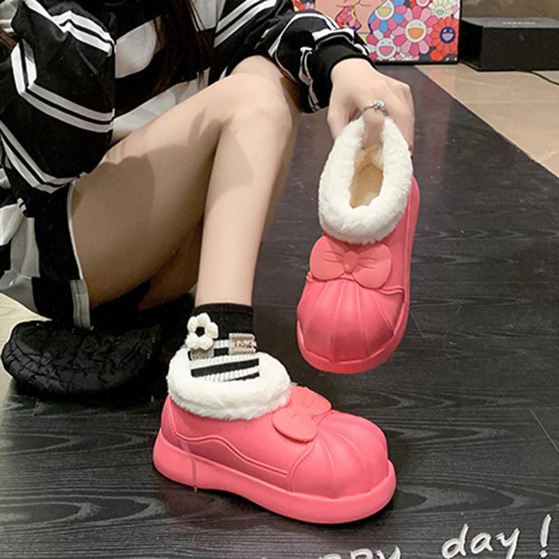 Autumn And Winter Women's Waterproof Rain Boots With Cotton To Keep Warm And Cute Cartoon Bow Ultra-light Waterproof Rain Boots