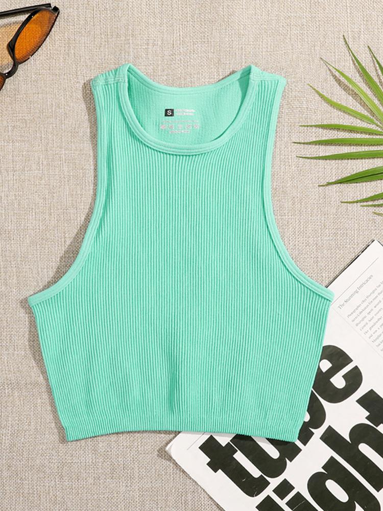 Top corto de 14 colores para mujer, chaleco básico liso versátil, sin costuras, de verano, elástico, de punto acanalado, sin mangas, informal, corsé interior, camisetas sin mangas