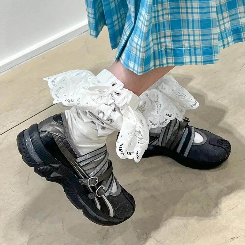 Mary Jane Sneakers Women Trendy Fashion Street Thick Bottom Shoes Flat Casual Women Strappy Ballet Sneakers Black