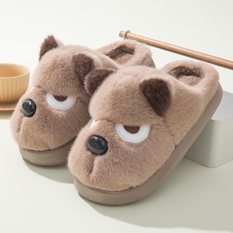 Fashion Women Slippers Winter 2025 New Warm Fluffy Comfortable Shoes Couples Home Slippers Cute Cartoon Fun Dog Indoor Floor Slippers