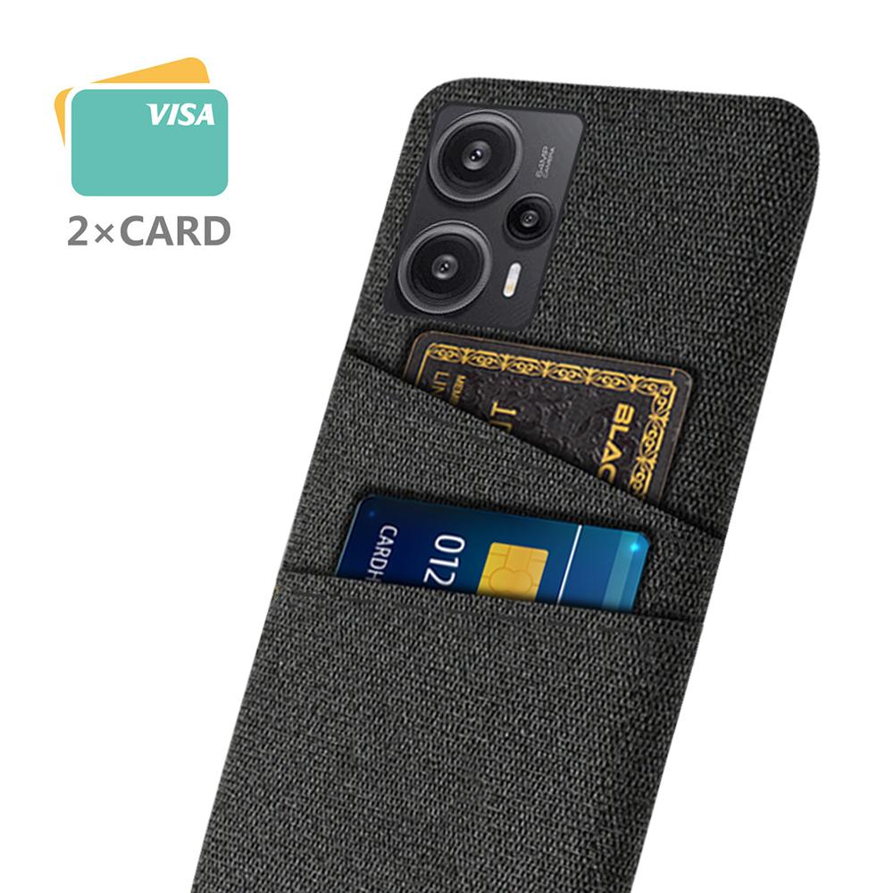 

For Xiaomi Redmi Note 12 Turbo/Poco F5 5G Phone Case Hard PC+Cloth Dual Card Slots Cover Black