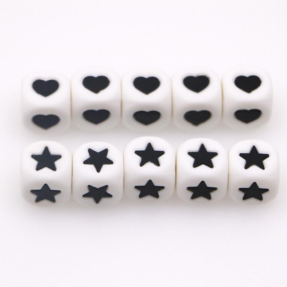 40Pcs/lot 12mm Silicone Digital Star Love Beads Alphabet Beads DIY Pacifier Chain Bracelet Jewelry Accessories