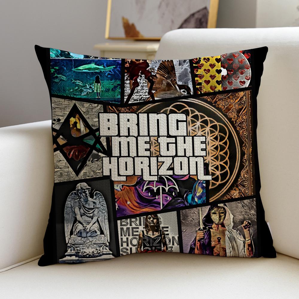 

Metal BBring Me The HorizonS Cushion Cover Breathable and skinfriendly linen pillowcase square removable and washable cushion 30X30cm