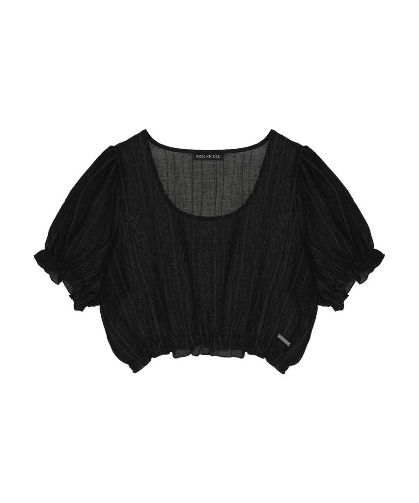 Nigaennikol Pin Stripe Puff Blouse_Black