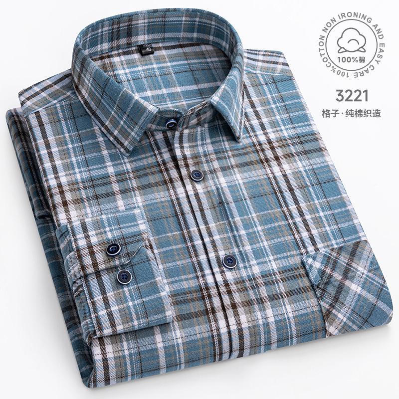 Plaid Flannel Shirts For Men Long Sleeve 100%Cotton Fashion Casual Soft Standard-Fit Man Blouse Clothes Pocket Oversize 7XL 8XL