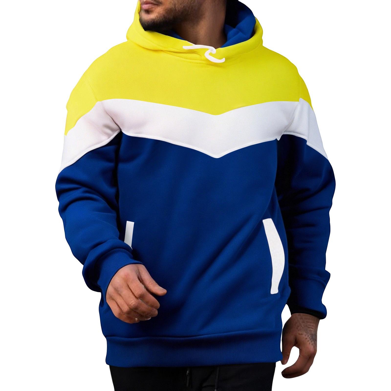 

Мужская повседневная толстовка свободного кроя с цветными блоками, капюшоном на шнурке и большим карманом, спортивная толстовка XL жёлтый