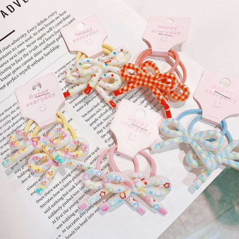 2 Pieces Sweet Lovely Bow Tie Elastic Hair Bands for Girls Children's Hair Accessories Baby Headwear