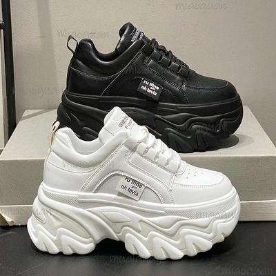 White Black Chunky Sneakers Women Spring Autumn Thick Bottom Shoes Woman PU Leather Platform Casual Sneakers Ladies