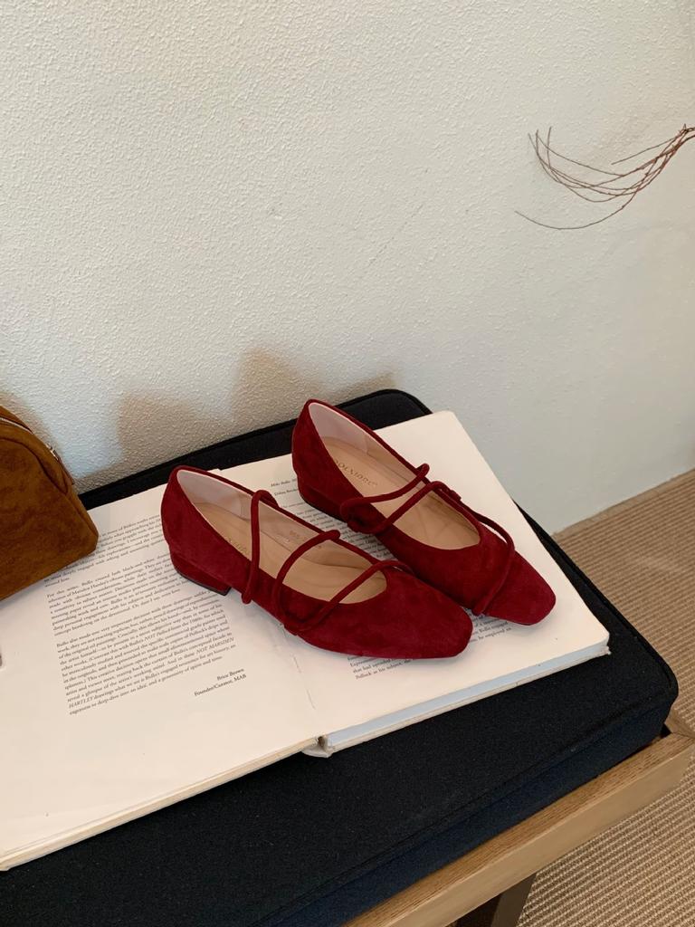 2025 autumn new light mouth suede thick heel niche soft sole thin strap cross niche commuter work women's shoes