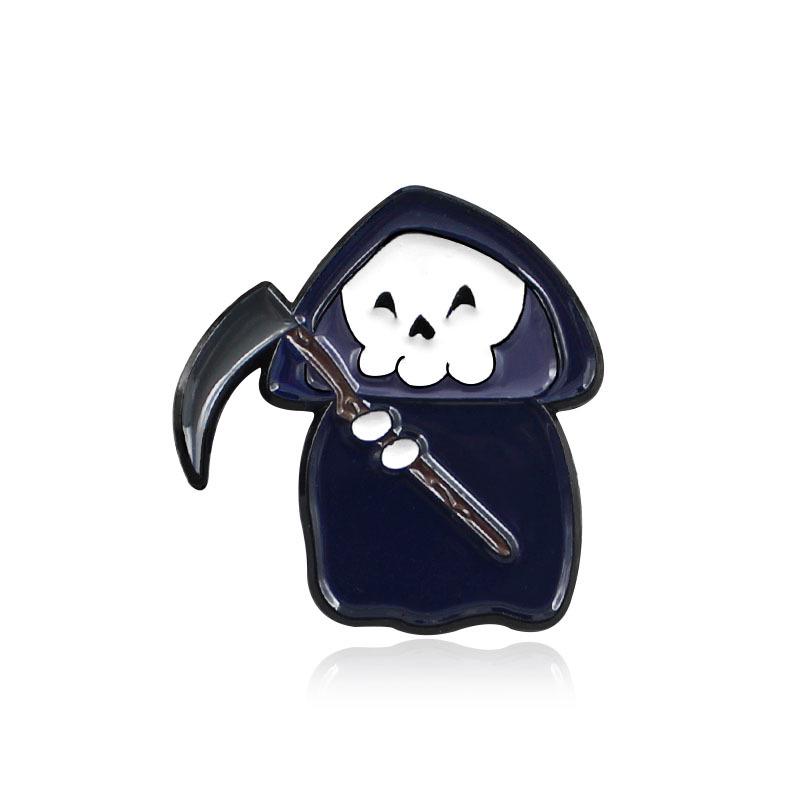 Trendy Ghost Brooch: Black-Robed White Ghost with Hoe - Unique Fashion Accessory