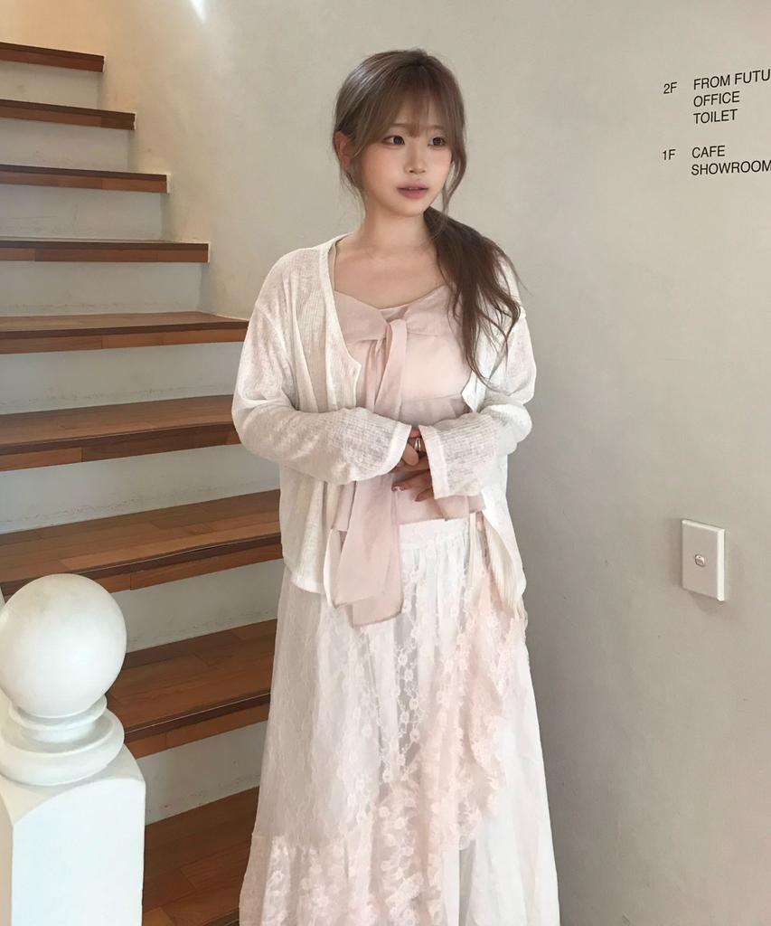 Minssio Frill Lace Wrap Skirt_Peach