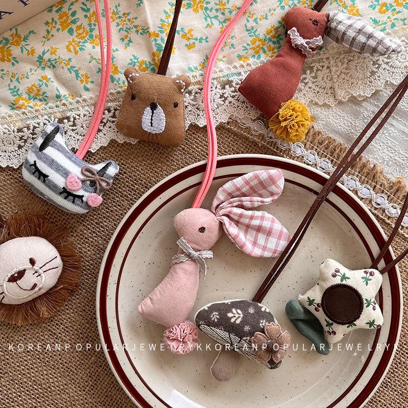 Korean Cartoon Little Bear 3D Cotton Baby Ornament: Cute Rabbit Animal Necklace, Mori-Style Accessory