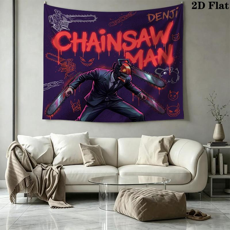 Chainsaw Man Wandteppich Ästhetisches Wandbehang Gedruckter Stoffdecke Dekorative Wandteppiche Für Schlafzimmer Wohnzimmer Heimdekoration