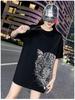 200g Combed Cotton Women's Plus Size Rhinestone Top, 2023 Mid-Length Style
