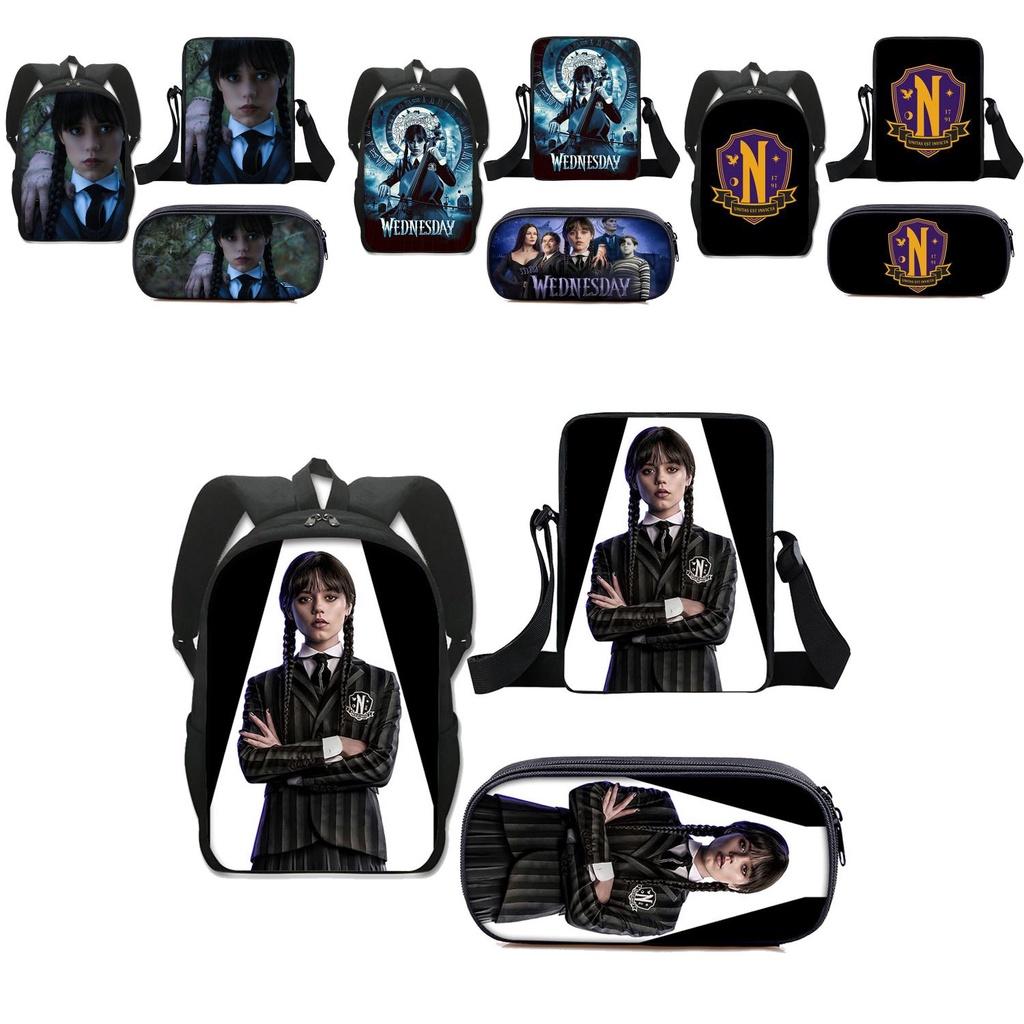3pcs Wednesday The Adams Family Backpack+shoulder Bag+pencil Case Set Kids Gift